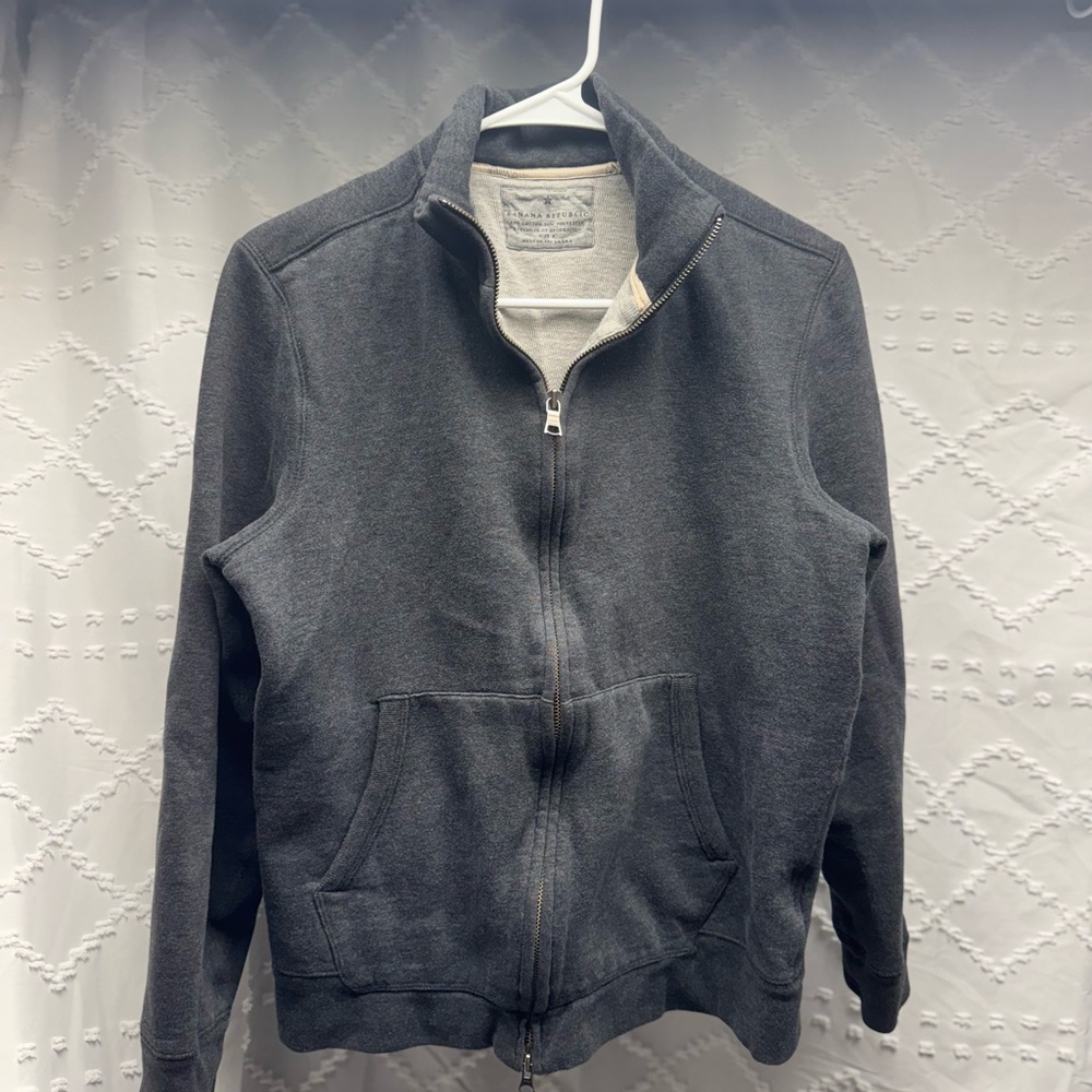 Banana Republic Men's Small Charcoal Gray Full-Zip Mock Neck Fleece Sweatshirt